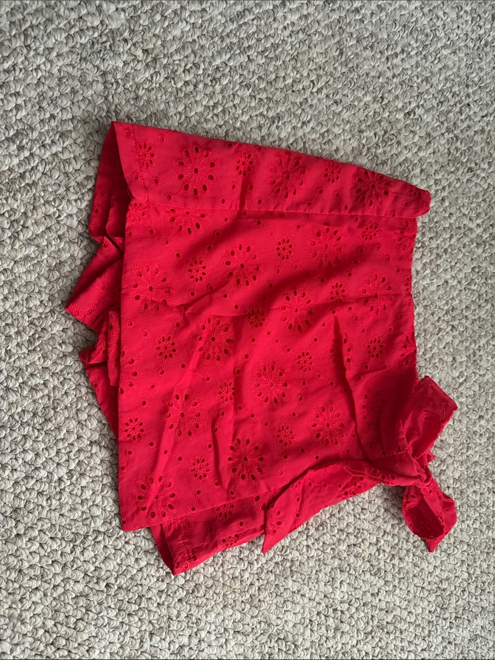 SHEIN Red Eyelet Tie-Detail Skort